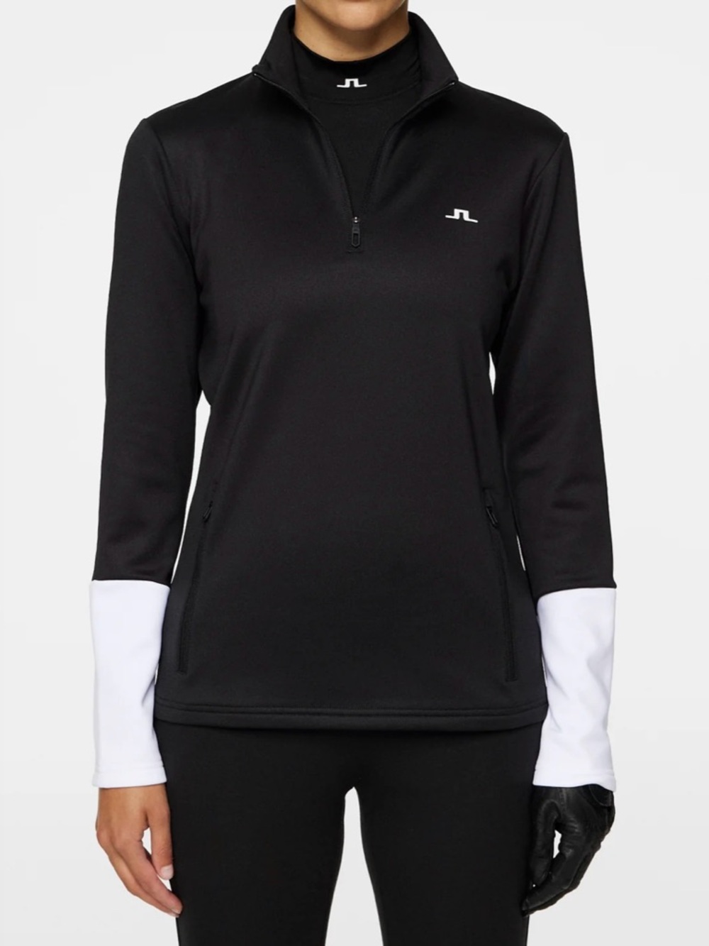 J.Lindeberg Women's Aerial Quarter-Zip in Black with White Cuffs